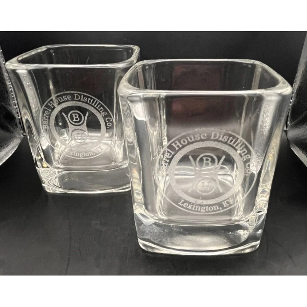 Barrel House Distilling Co Bourbon Whiskey Glasses Set of 2 Etched Square KY